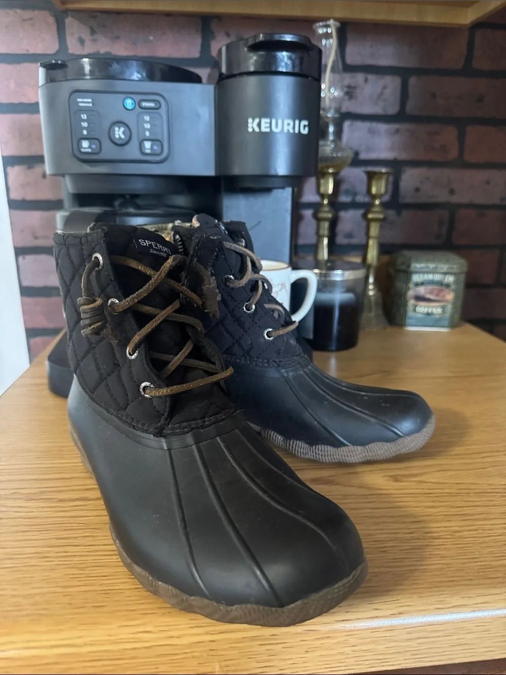 Sperry Black Duck Boot with Brown Laces